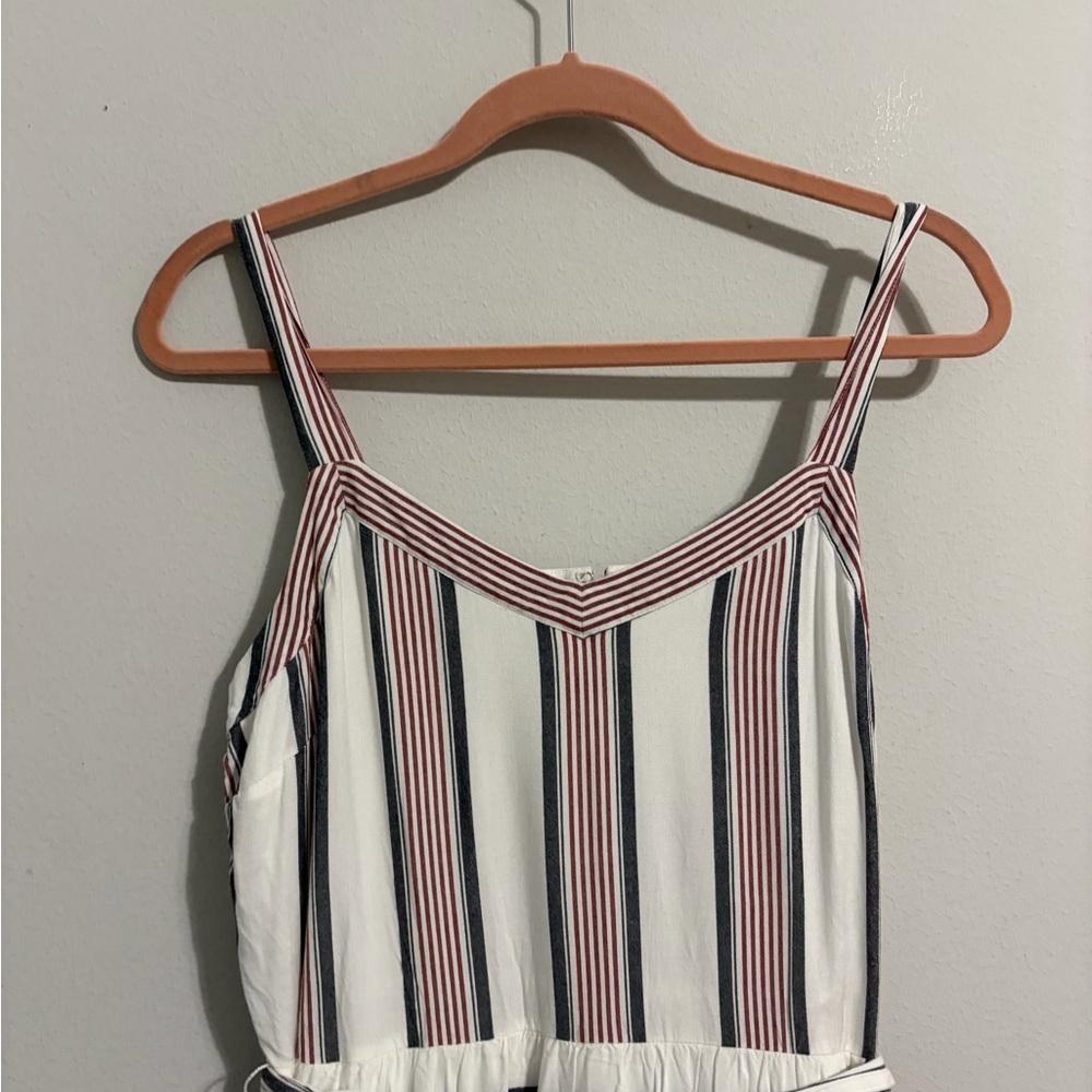LOFT Striped Ruffle Faux Wrap Midi Dress Size 12 Feminine Preppy Nautical - Picture 5 of 8